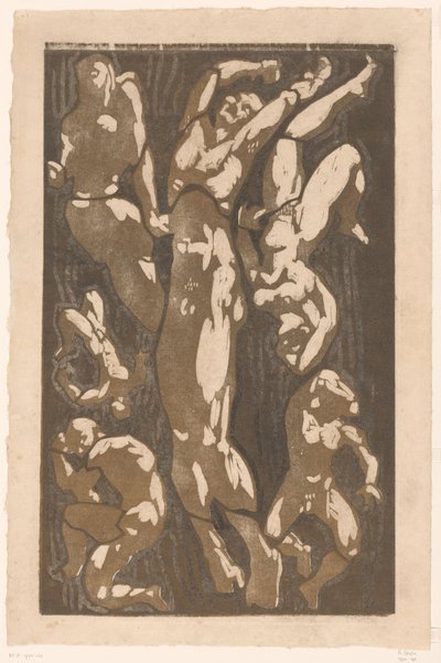 Compositie met zes menselijke figuren door Reijer Stolk (signed by artist)
