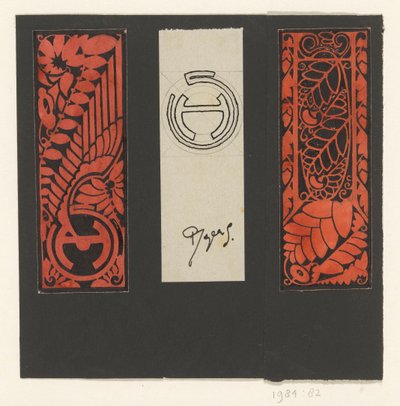 Drie panelen met bladmotieven en symbolen door Reijer Stolk (signed by artist)