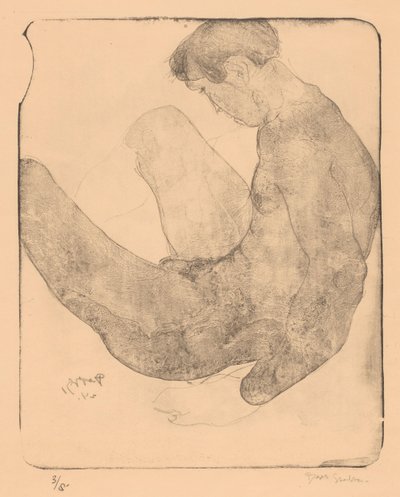 Naakte man met opgetrokken knieën door Reijer Stolk (signed by artist)