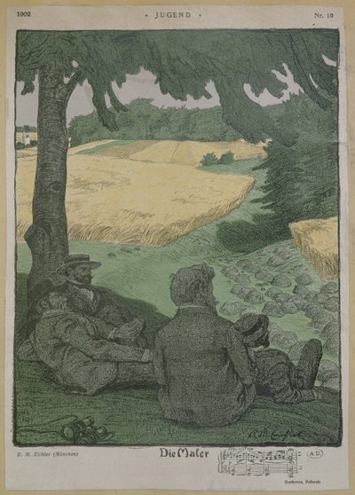 Schilders die de natuur observeren, illustratie uit 
