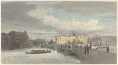 Gezicht op de Halvemaansbrug bij de Amstel te Amsterdam door Reinier Craeyvanger