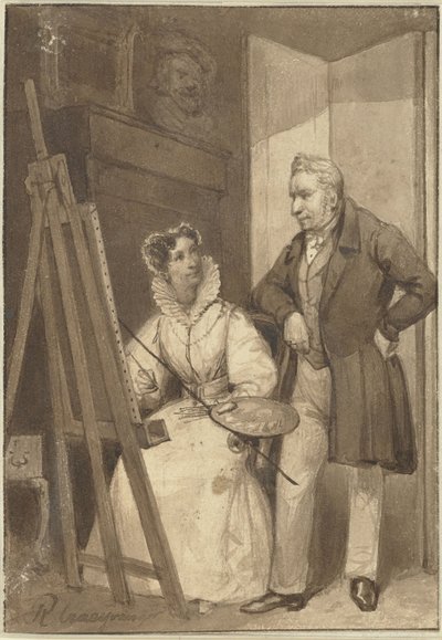 Portret van Wilhelmina Frederica Sophia van Pruisen, prinses van Oranje-Nassau, met haar man koning Willem I door Reinier Craeyvanger
