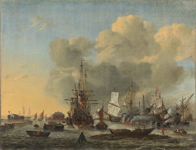 Het Breeuwen van Schepen bij het Bothuisje aan het IJ in Amsterdam door Reinier Nooms