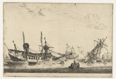 Twee gekielde zeilschepen Dertien scènes met schepen (series title) door Reinier Nooms