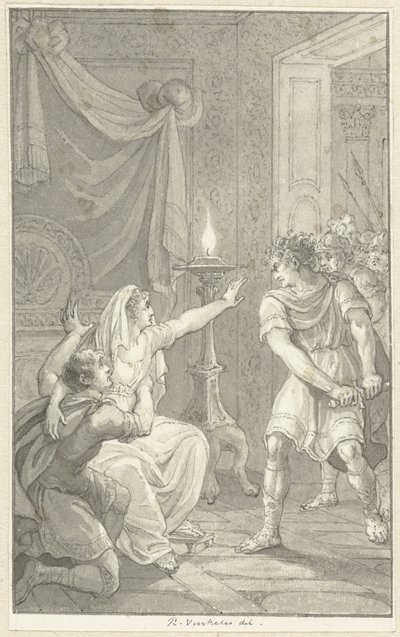 Caracalla vermoordt zijn broer Geta in de slaapkamer van hun moeder door Reinier Vinkeles (I)
