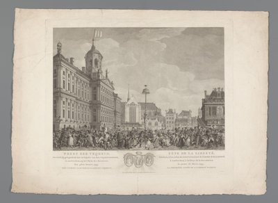 Feest der Vrijheid op de Dam te Amsterdam, 4 maart 1795 door Reinier Vinkeles (I)