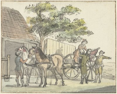 Wagen met twee paarden bij de uitspanning De Donkere Kuil bij Haarlem door Reinier Vinkeles (I)