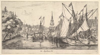 De Appelmarkt, uit Zichten in Amsterdam, plaat 6, ca. 1659-62 door Reinier Zeeman