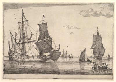 Groot Zeilschip en Roeiboot, 17e eeuw door Reinier Zeeman