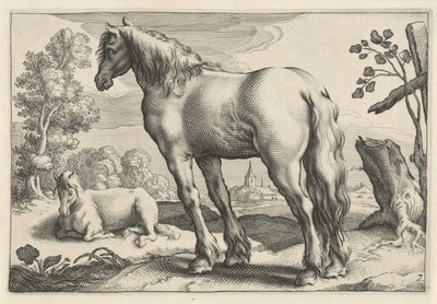 Landschap met twee paarden door Reinier van Persijn