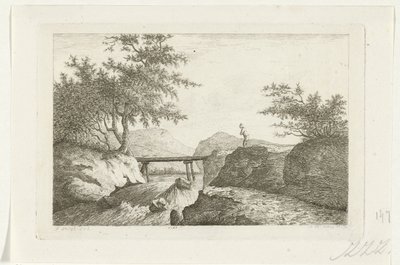 Brug bij een waterval door Reinierus Albertus Ludovicus baron van Isendoorn à Blois