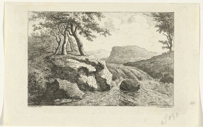 Landschap met waterval door Reinierus Albertus Ludovicus baron van Isendoorn à Blois