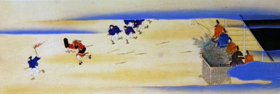 Festival van Oniyarai, viering van het begin van de lente, illustratie in 