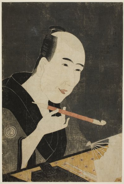 Portret van Santo Kyoden, de meester van Kyobashi (Edo hana Kyobashi natori) door Rekisentei Eiri
