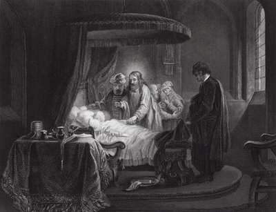 De opwekking van de dochter van Jairus, Marcus, Hoofdstuk V, vers 35, 42 door Rembrandt Harmensz. van Rijn (after)