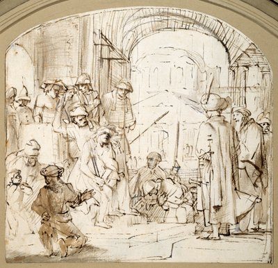 Christus Bespot door Rembrandt Harmensz. van Rijn (school of)