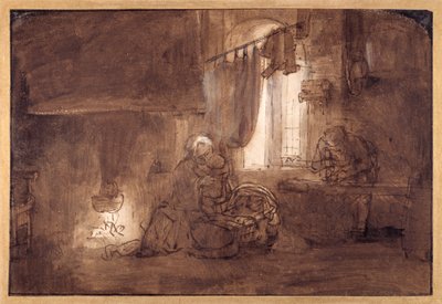 De Heilige Familie in de werkplaats van de timmerman door Rembrandt Harmensz. van Rijn (school of)