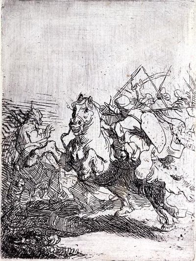 Een Cavaleriegevecht door Rembrandt Harmensz. van Rijn