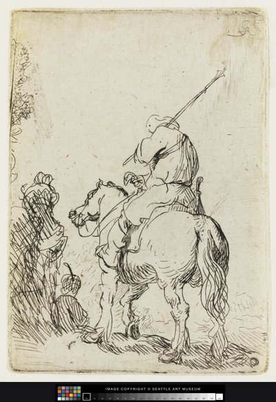 Een Soldaat met Tulband te Paard, c.1632 door Rembrandt van Rijn