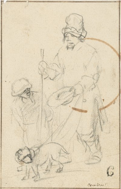 Een blinde bedeljongen en een hond door Rembrandt van Rijn