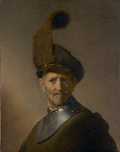 Een oude man in militair kostuum door Rembrandt Harmensz. van Rijn