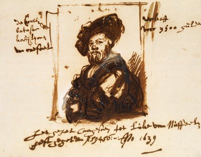 Baldassarre Castiglione, schets van het portret door Rembrandt Harmensz. van Rijn