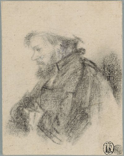 Baardige man, halve lengte, in profiel naar links door Rembrandt van Rijn