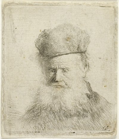 Buste van een oude man met een bontmuts en vloeiende baard, ca. 1631 door Rembrandt Harmensz. van Rijn