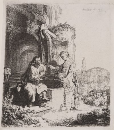 Christus en de Vrouw van Samaria: Onder Ruïnes door Rembrandt van Rijn
