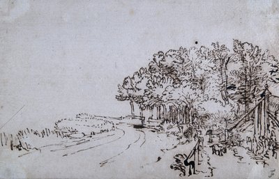 Bosje aan het hoofd van de Amsteldijk bij Trompenburg, ca. 1649 door Rembrandt Harmensz. van Rijn