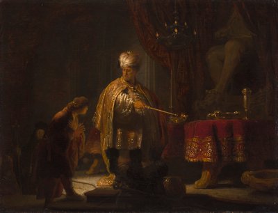 Daniel en Cyrus voor het afgodsbeeld Bel door Rembrandt van Rijn