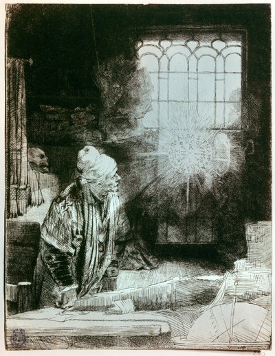 Dr. Faust in zijn werkplaats door Rembrandt van Rijn