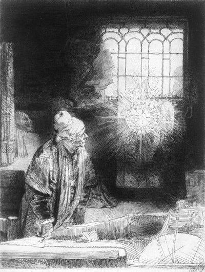 Dr. Faustus in zijn Studie (gravure) door Rembrandt van Rijn