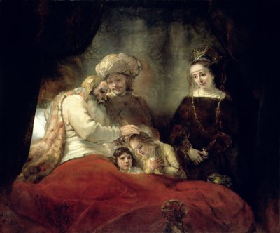 Jacob zegent de zonen van Jozef door Rembrandt van Rijn