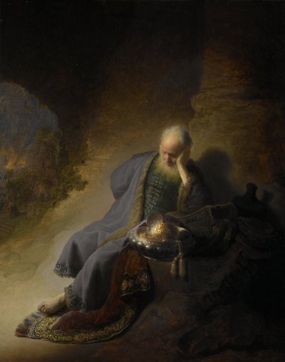 Jeremia treurend over de verwoesting van Jeruzalem door Rembrandt van Rijn