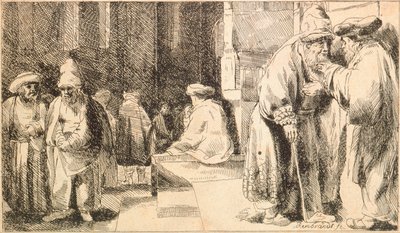 Joden in de synagoge door Rembrandt van Rijn