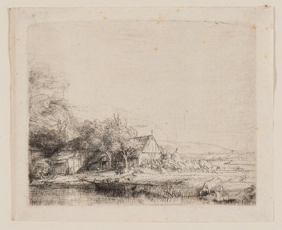 Landschap met een drinkende koe, c.1650 door Rembrandt Harmensz. van Rijn