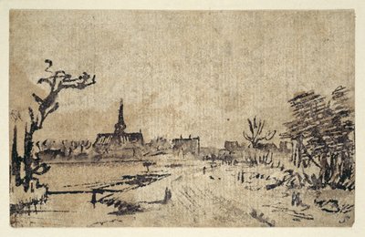Landschap met water, het dorp Amstelveen op de achtergrond, c.1654-55 door Rembrandt Harmensz. van Rijn