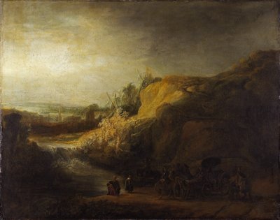Landschap met doop van een eunuch door Rembrandt Harmensz. van Rijn