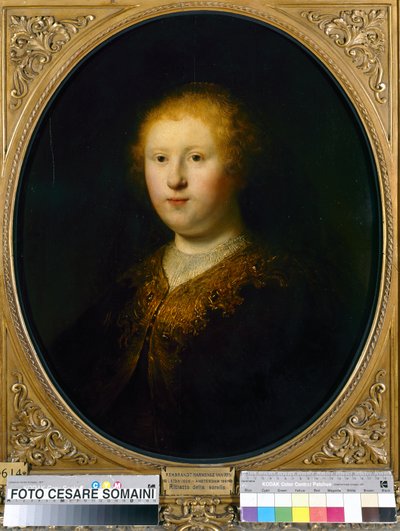 Portret van een jonge vrouw door Rembrandt van Rijn