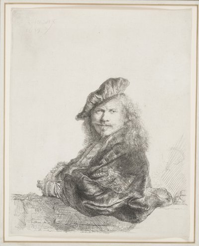 Rembrandt leunend op een stenen vensterbank: Halflengte door Rembrandt van Rijn