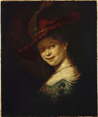 Saskia van Uylenburgh, Rembrandts vrouw met wie hij in 1634 trouwde (schilderij) door Rembrandt Harmensz. van Rijn