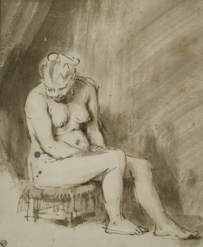 Zittende vrouwelijke naakt door Rembrandt van Rijn