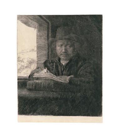 Zelfportret tekening bij een raam, 1648 door Rembrandt van Rijn