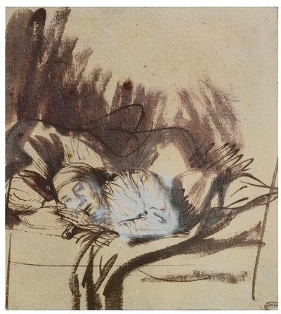 Zieke vrouw in een bed, misschien Saskia, vrouw van de schilder door Rembrandt Harmensz. van Rijn