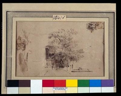 Studie van een boom voor een huis door Rembrandt Harmensz. van Rijn