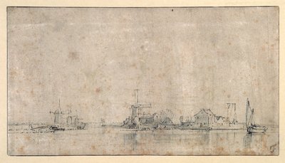 De Amstel bij de Omval, ca. 1650-53 (pen en inkt met was op papier) door Rembrandt Harmensz. van Rijn