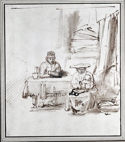 De Heilige Familie. Pentekening (tekening) door Rembrandt Harmensz. van Rijn