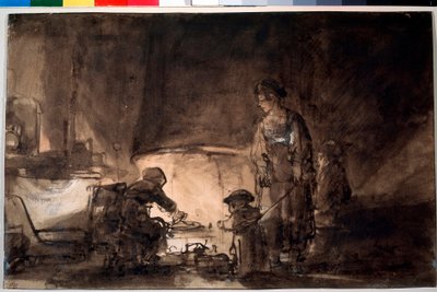De keuken in Rembrandts huis door Rembrandt van Rijn
