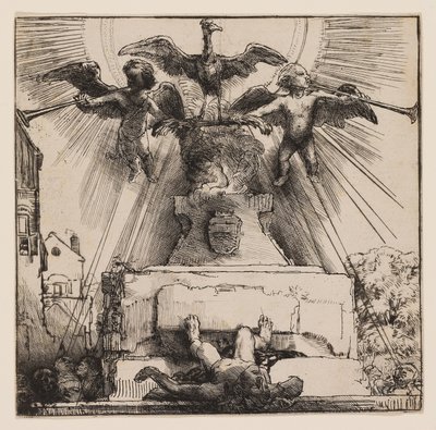 De feniks of het omvergeworpen standbeeld door Rembrandt Harmensz. van Rijn